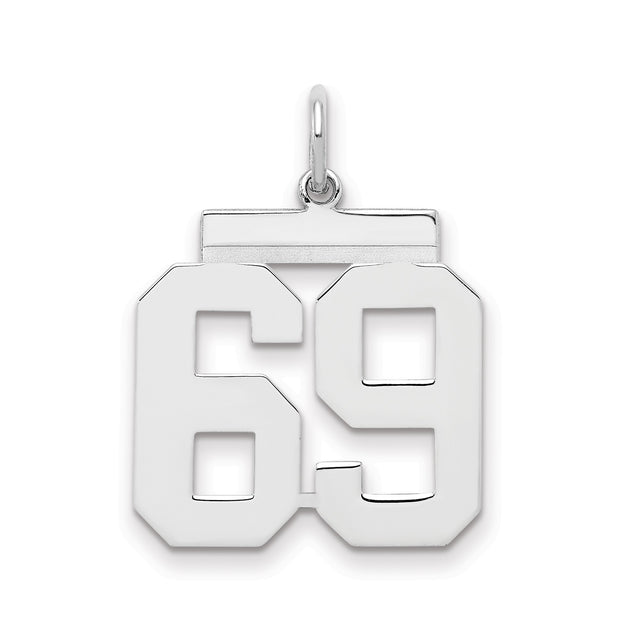 Medium Polished Number 69 Charm Pendant in Real 925 Sterling Silver