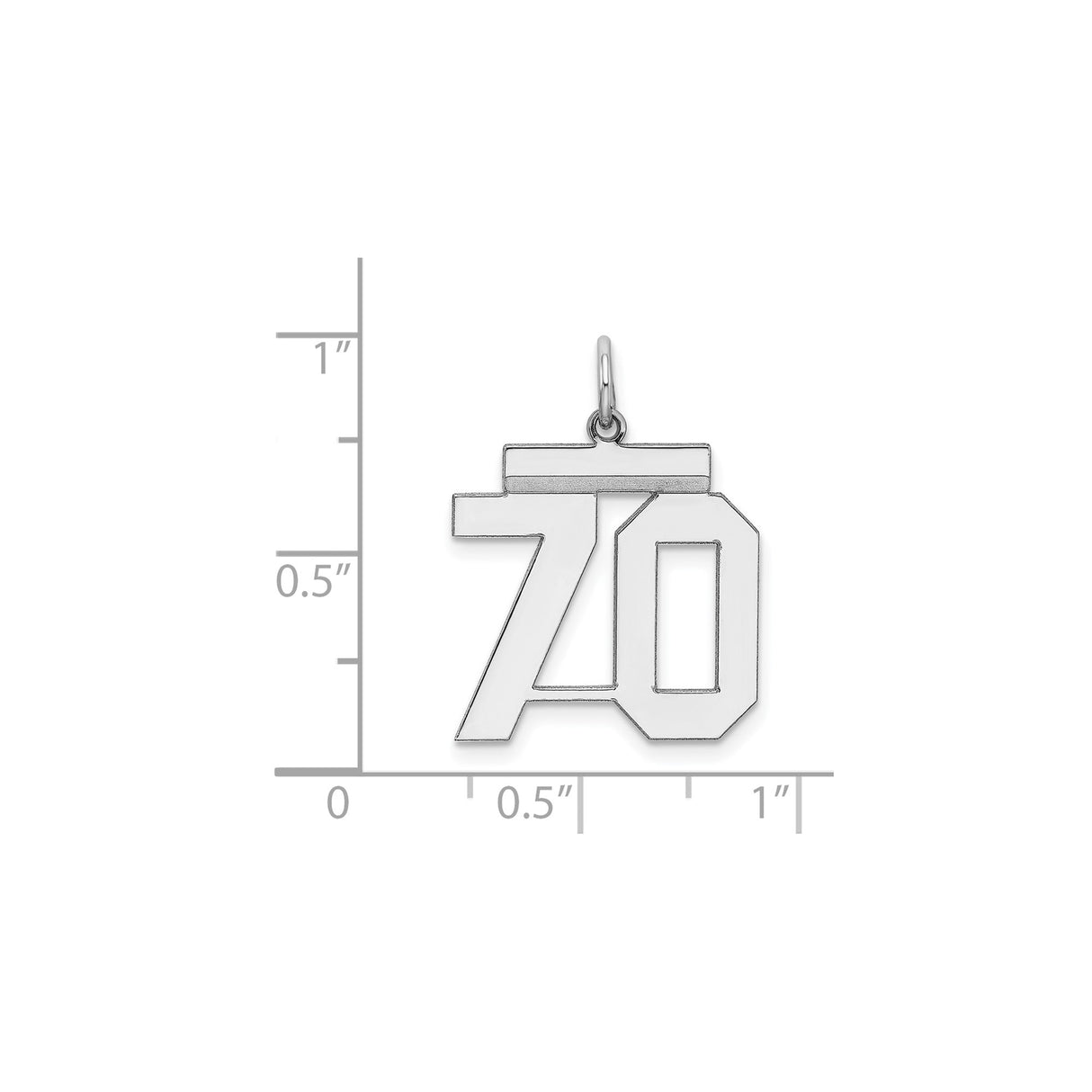 Medium Polished Number 70 Charm Pendant in Real 925 Sterling Silver