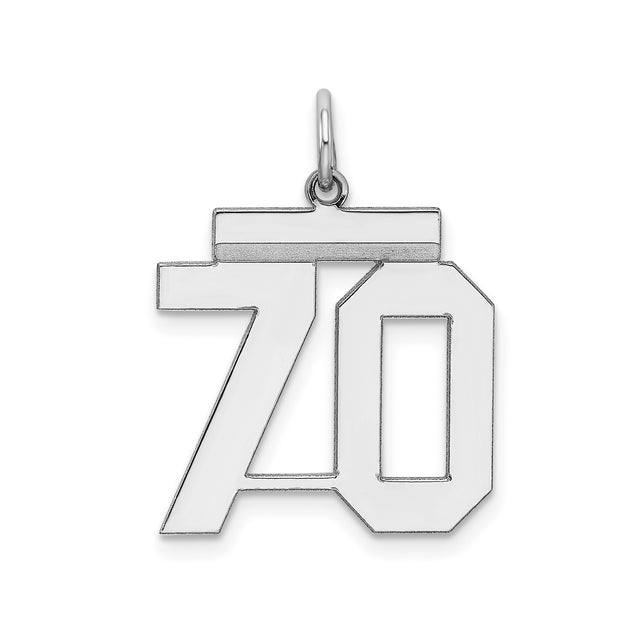 Medium Polished Number 70 Charm Pendant in Real 925 Sterling Silver