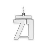 Medium Polished Number 71 Charm Pendant in Real 925 Sterling Silver