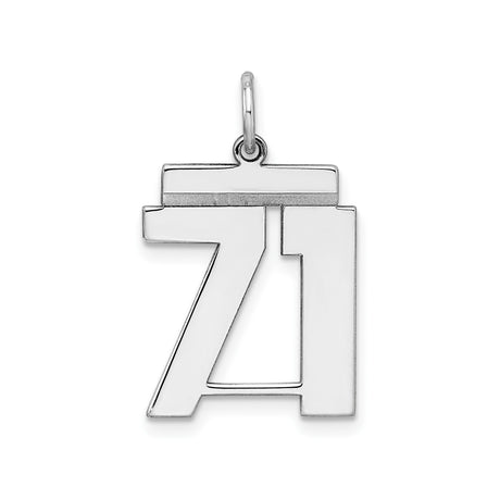 Medium Polished Number 71 Charm Pendant in Real 925 Sterling Silver