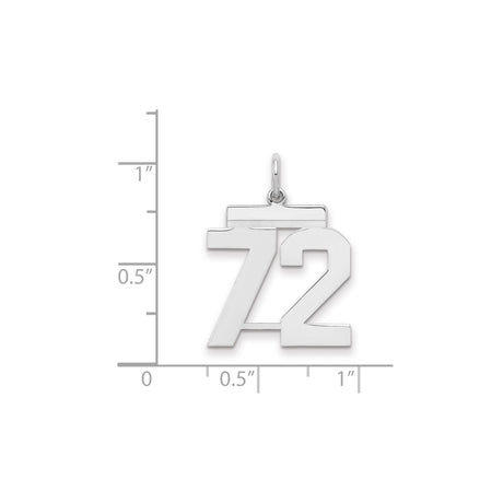 Medium Polished Number 72 Charm Pendant in Real 925 Sterling Silver