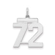 Medium Polished Number 72 Charm Pendant in Real 925 Sterling Silver