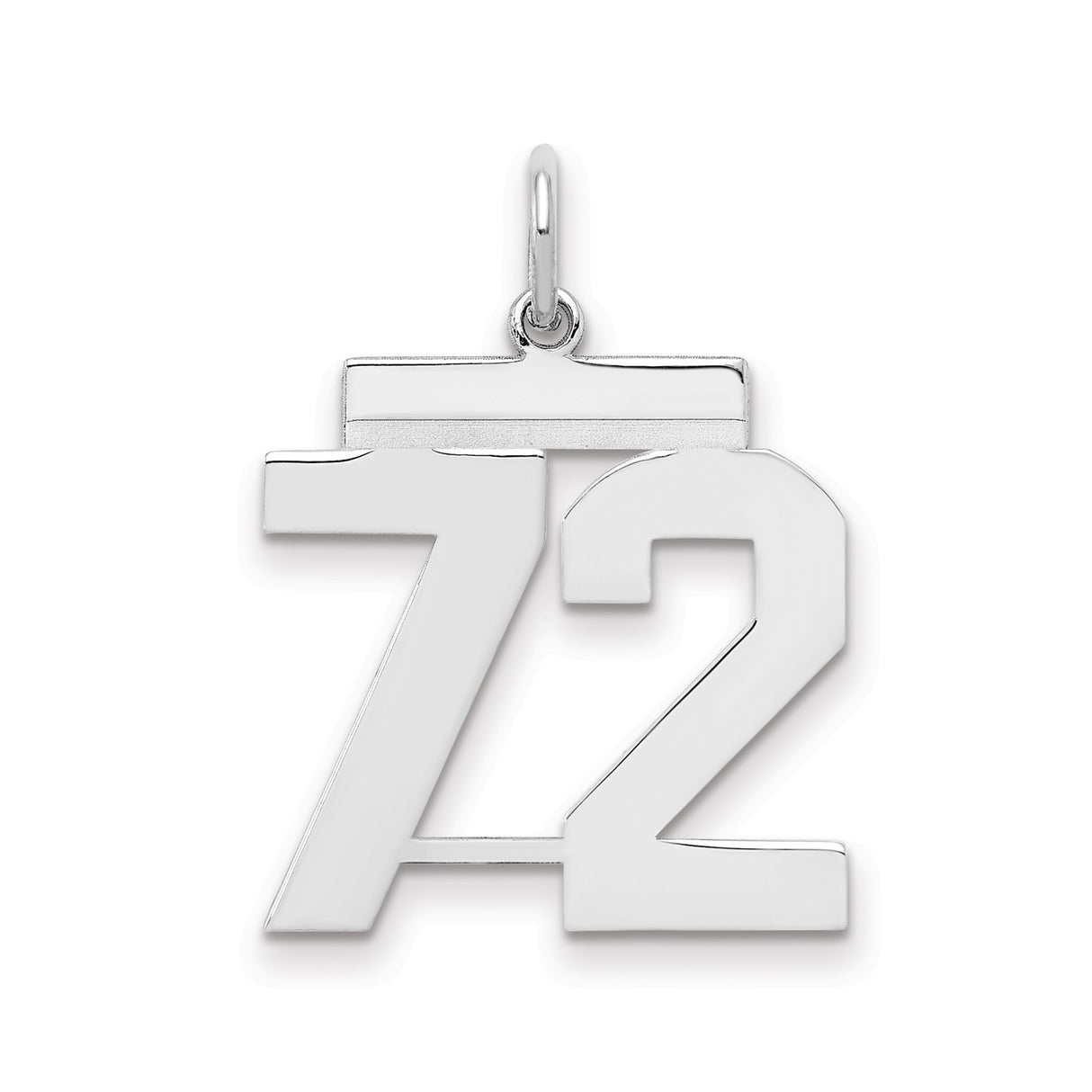 Medium Polished Number 72 Charm Pendant in Real 925 Sterling Silver