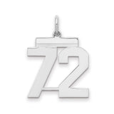 Medium Polished Number 72 Charm Pendant in Real 925 Sterling Silver