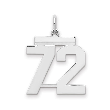 Medium Polished Number 72 Charm Pendant in Real 925 Sterling Silver
