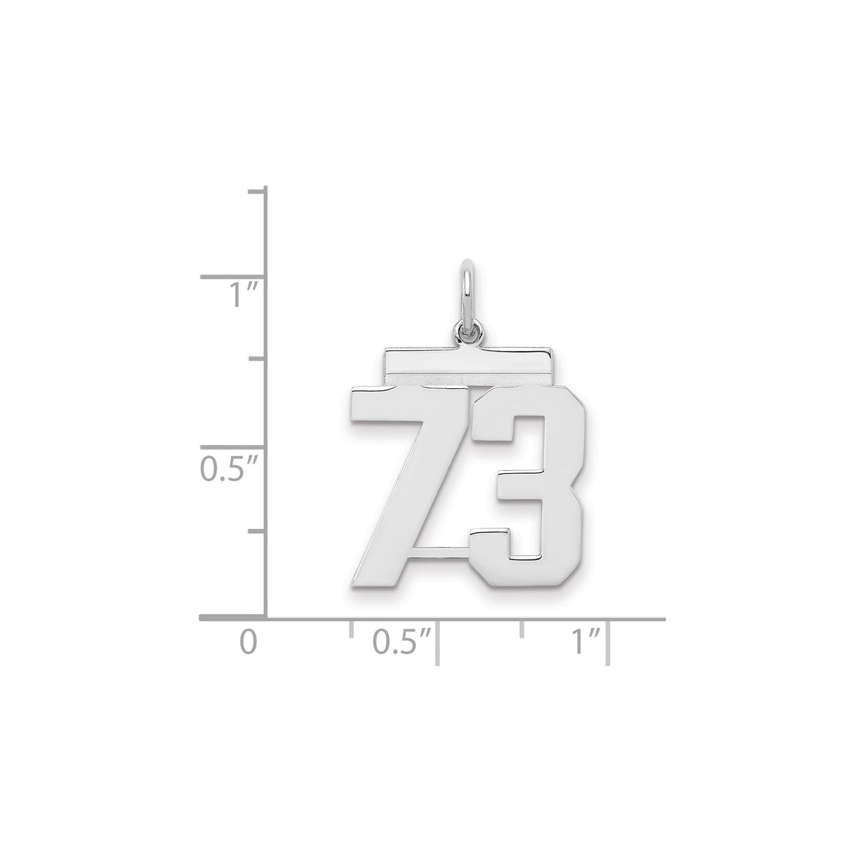 Medium Polished Number 73 Charm Pendant in Real 925 Sterling Silver