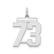 Medium Polished Number 73 Charm Pendant in Real 925 Sterling Silver