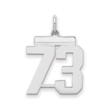 Medium Polished Number 73 Charm Pendant in Real 925 Sterling Silver