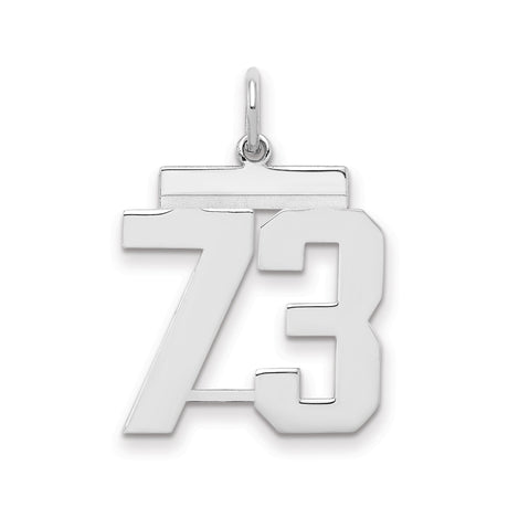 Medium Polished Number 73 Charm Pendant in Real 925 Sterling Silver