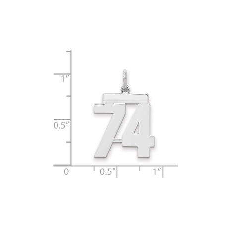 Sterling Silver Number 74 Pendant, Bold Numeric Charm, Unisex Modern Milestone Jewelry