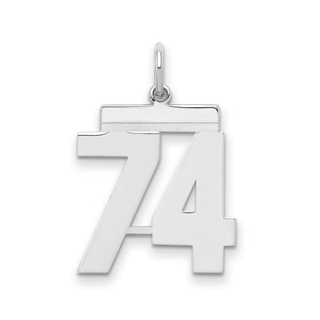 Sterling Silver Number 74 Pendant, Bold Numeric Charm, Unisex Modern Milestone Jewelry