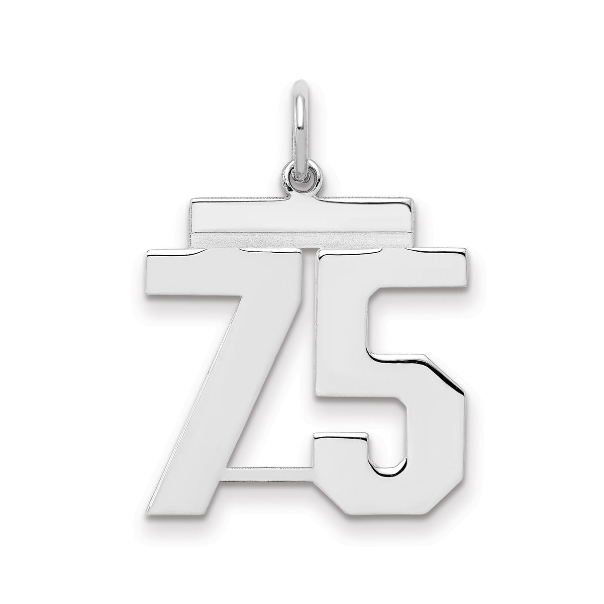 Medium Polished Number 75 Charm Pendant in Real 925 Sterling Silver