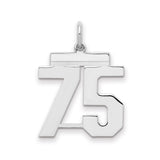 Medium Polished Number 75 Charm Pendant in Real 925 Sterling Silver