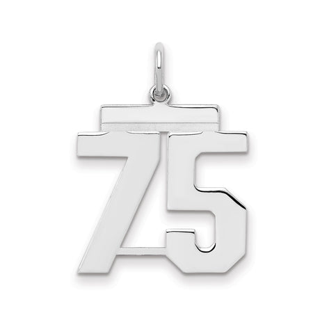 Medium Polished Number 75 Charm Pendant in Real 925 Sterling Silver