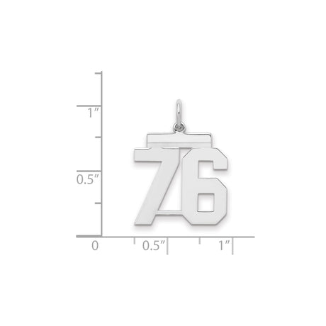 Medium Polished Number 76 Charm Pendant in Real 925 Sterling Silver