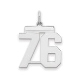 Medium Polished Number 76 Charm Pendant in Real 925 Sterling Silver