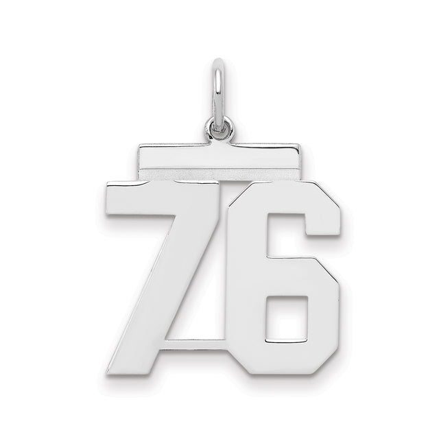 Medium Polished Number 76 Charm Pendant in Real 925 Sterling Silver