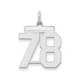 Medium Polished Number 78 Charm Pendant in Real 925 Sterling Silver