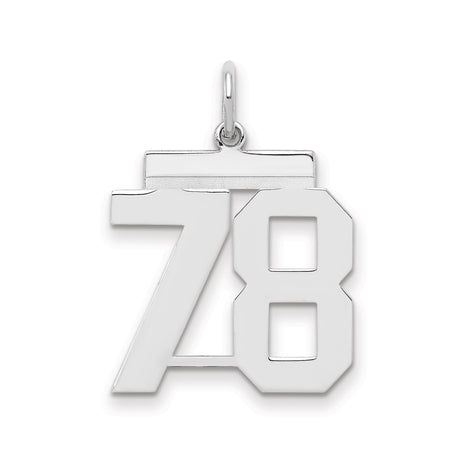 Medium Polished Number 78 Charm Pendant in Real 925 Sterling Silver