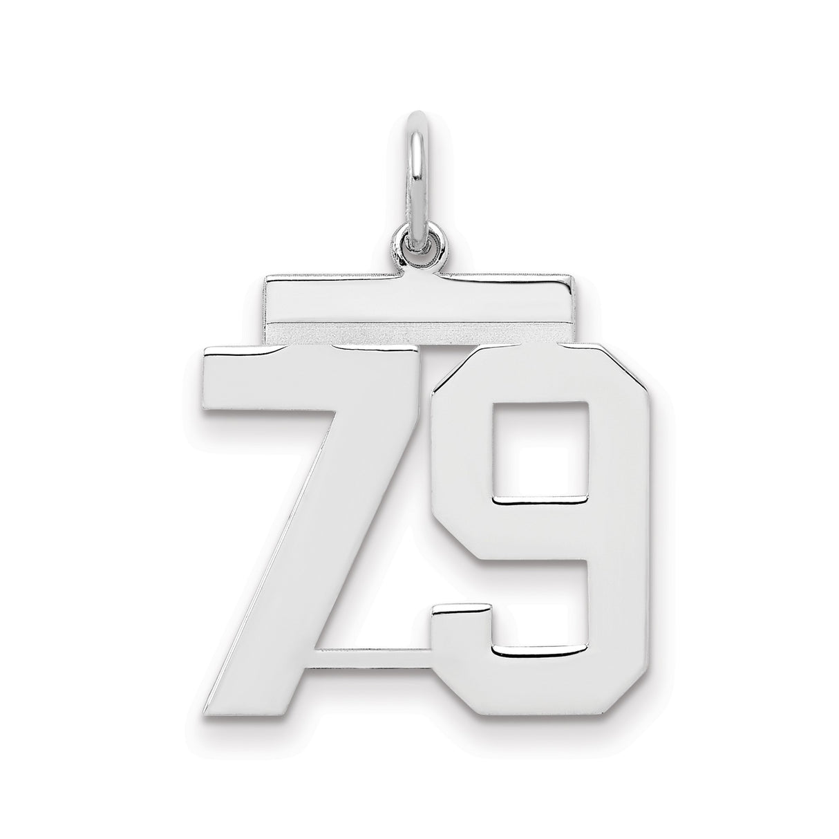Medium Polished Number 79 Charm Pendant in Real 925 Sterling Silver