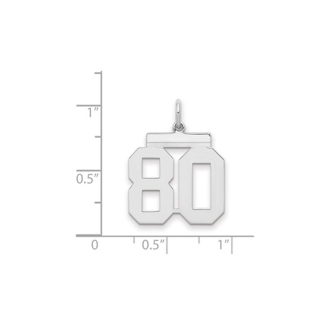 Medium Polished Number 80 Charm Pendant in Real 925 Sterling Silver