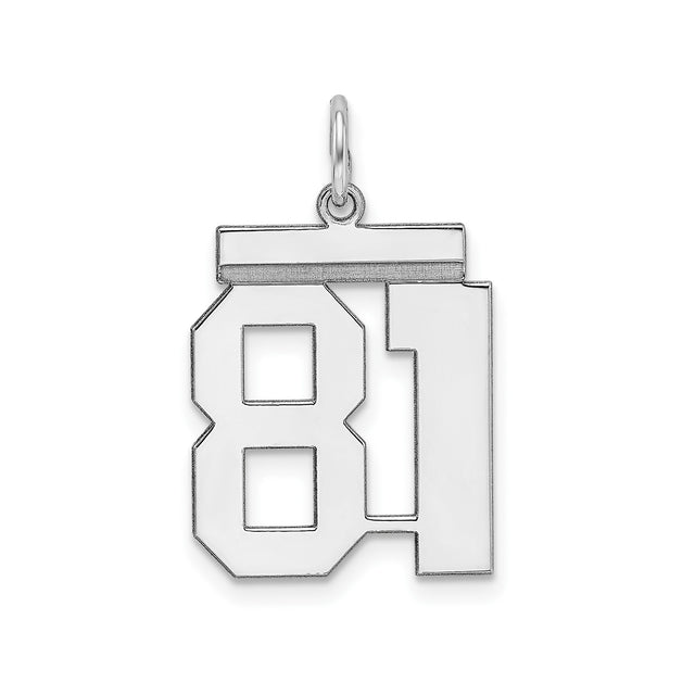 Sterling Silver Number 81 Pendant, Block Style Sports Charm for Men or Women