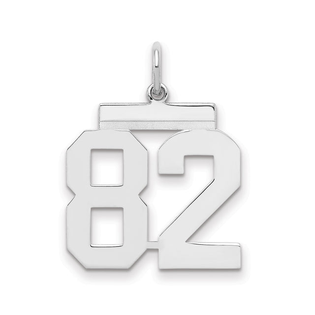 Sterling Silver Number 82 Pendant, Bold Athletic Font Sports Jewelry for Men or Women