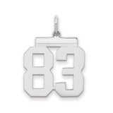 Medium Polished Number 83 Charm Pendant in Real 925 Sterling Silver