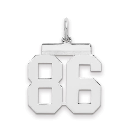 Medium Polished Number 86 Charm Pendant in Real 925 Sterling Silver