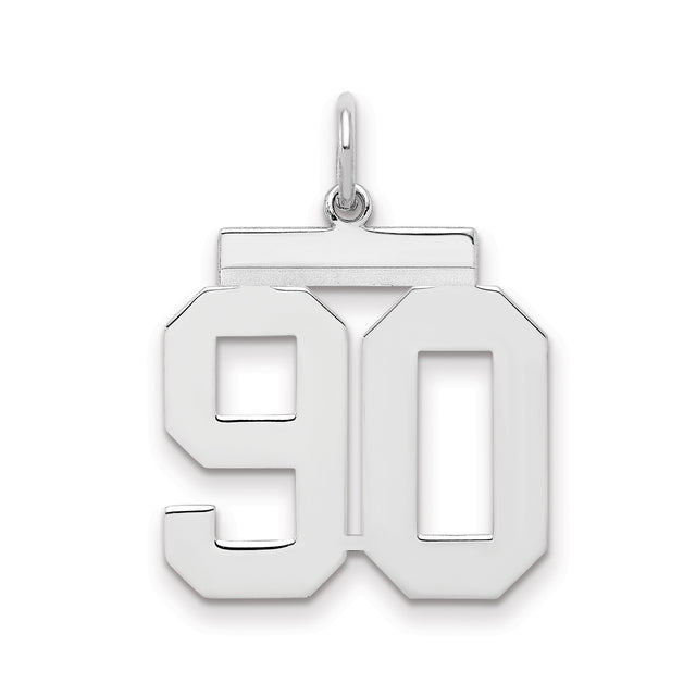 Medium Polished Number 90 Charm Pendant in Real 925 Sterling Silver
