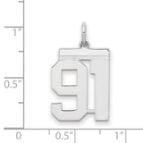 Sterling/Silver Polished Number 91 Charm Pendant in Real 925 Sterling Silver