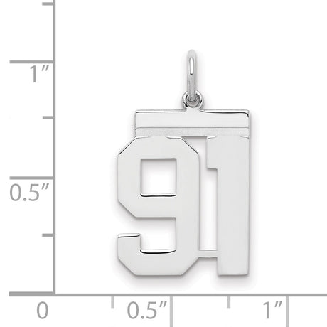 Sterling/Silver Polished Number 91 Charm Pendant in Real 925 Sterling Silver