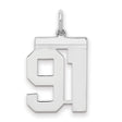 Sterling/Silver Polished Number 91 Charm Pendant in Real 925 Sterling Silver