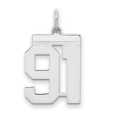 Sterling/Silver Polished Number 91 Charm Pendant in Real 925 Sterling Silver