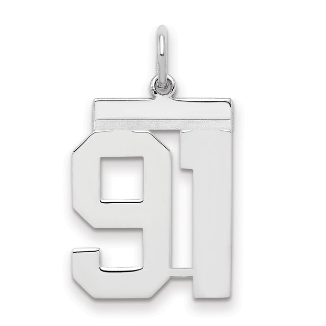 Sterling/Silver Polished Number 91 Charm Pendant in Real 925 Sterling Silver