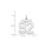 Medium Polished Number 92 Charm Pendant in Real 925 Sterling Silver