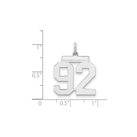 Medium Polished Number 92 Charm Pendant in Real 925 Sterling Silver