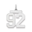 Medium Polished Number 92 Charm Pendant in Real 925 Sterling Silver