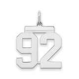 Medium Polished Number 92 Charm Pendant in Real 925 Sterling Silver