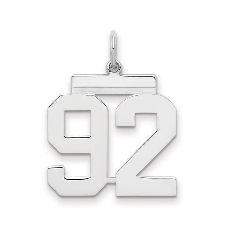 Medium Polished Number 92 Charm Pendant in Real 925 Sterling Silver