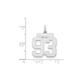 Medium Polished Number 93 Charm Pendant in Real 925 Sterling Silver