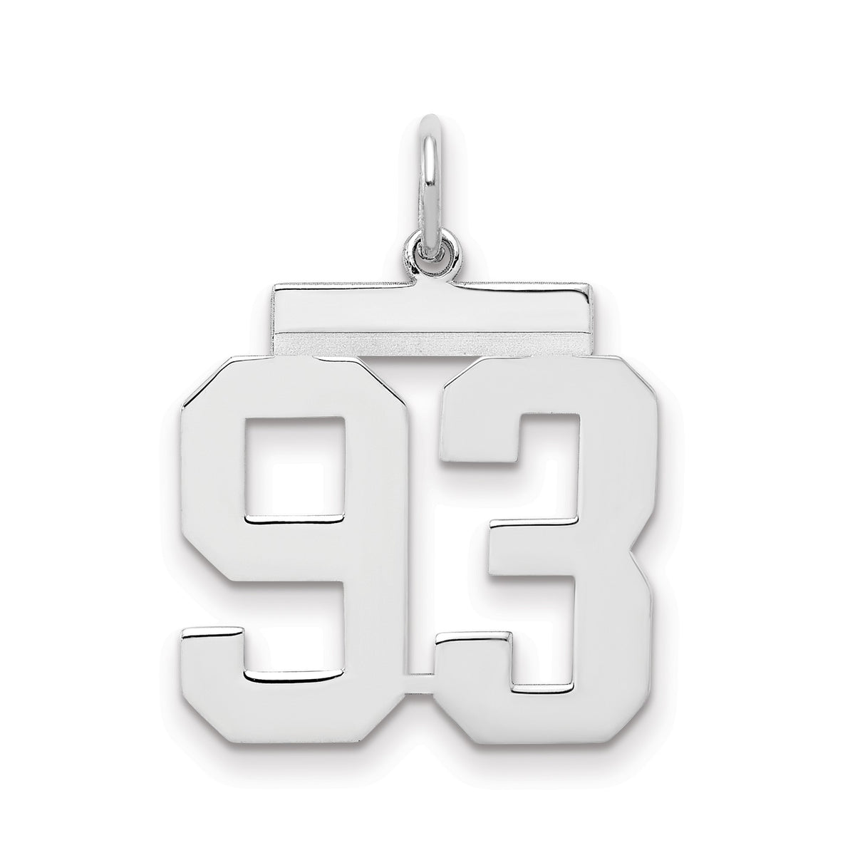 Medium Polished Number 93 Charm Pendant in Real 925 Sterling Silver