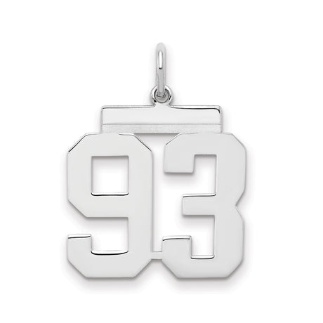 Medium Polished Number 93 Charm Pendant in Real 925 Sterling Silver