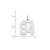 Medium Polished Number 94 Charm Pendant in Real 925 Sterling Silver