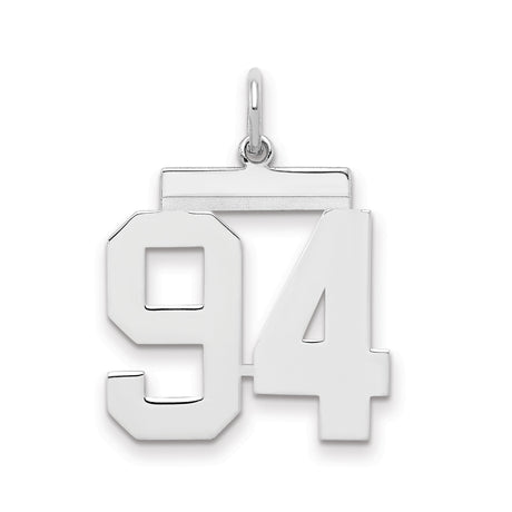 Medium Polished Number 94 Charm Pendant in Real 925 Sterling Silver