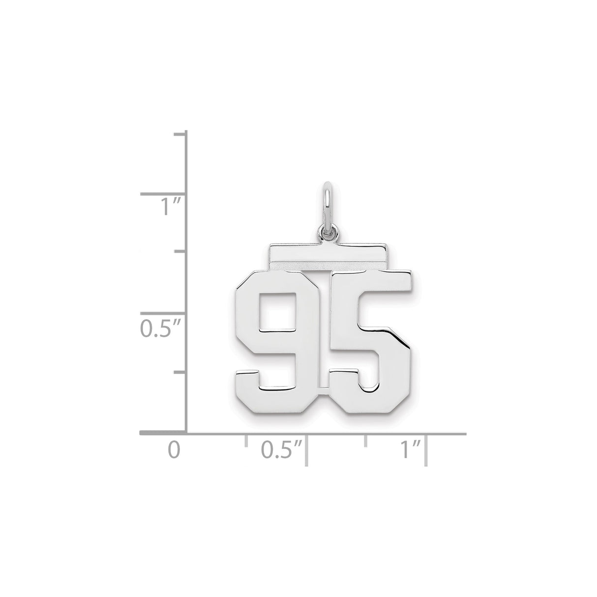 Medium Polished Number 95 Charm Pendant in Real 925 Sterling Silver