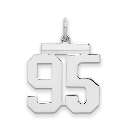 Medium Polished Number 95 Charm Pendant in Real 925 Sterling Silver