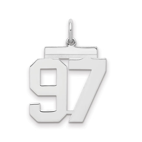 Medium Polished Number 97 Charm Pendant in Real 925 Sterling Silver