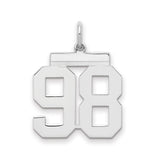 Medium Polished Number 98 Charm Pendant in Real 925 Sterling Silver